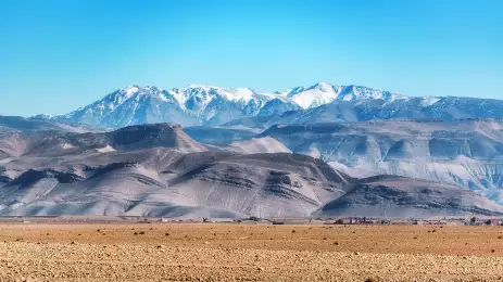 Panoramic view of the Atlas Mountains and it's white peaks in Morocco
