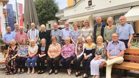 Group photo outside of Krumers Post Hotel & Spa at Seefeld in Tyrol, Austria