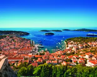 Harbour of old Adriatic island town Hvar in Croatia