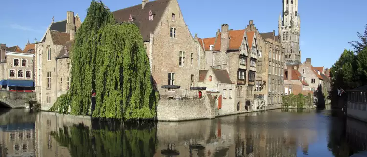 Waterfront buildings in the city of Bruges, Belgium