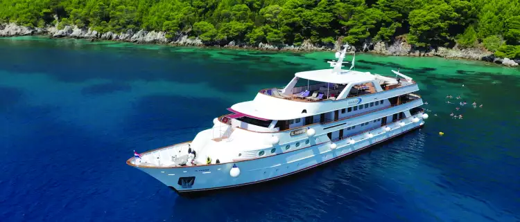 Beautiful MS Il Mare yacht on glistening croatian waters
